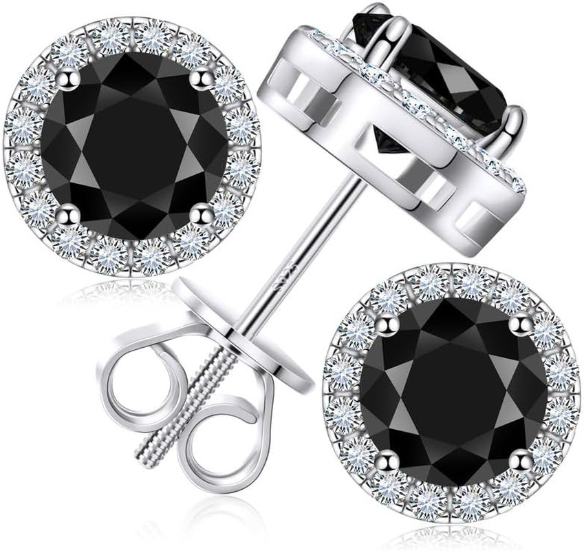 Moissanite Halo Earrings Stud Screw Back 0.2-8.0Ct 3-10Mm 18K White Gold Plated