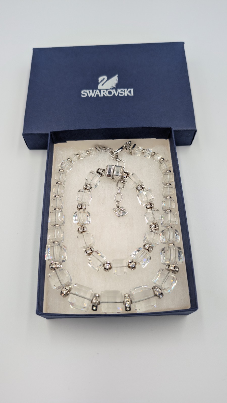 Swarovski Faceted Crystal Cube Graduated Necklace & Bracelet with box