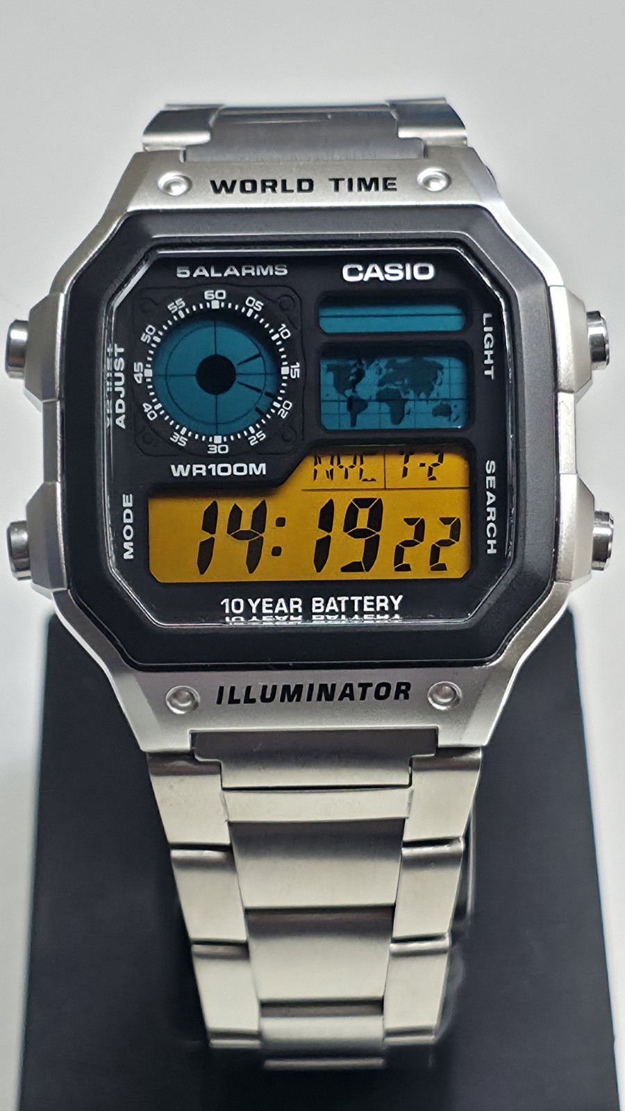Casio AE-1200 “Latitude Blue” World Time- Stainless Steel – Oil Filled Hydro Mod