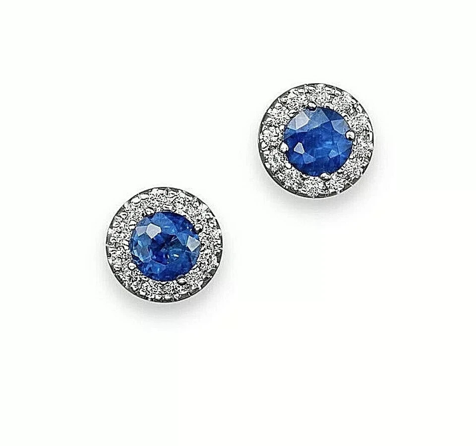 Round Cut Lab Created Blue Sapphire Women’s Stud Earrings 14k White Gold Plated