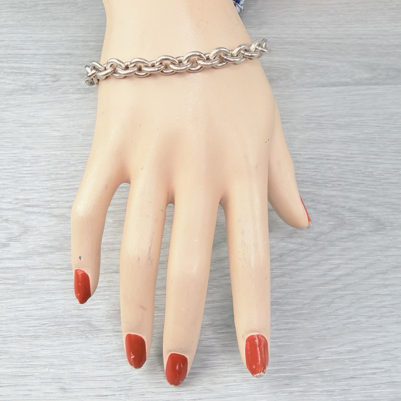 Sterling Silver 925 Chunky 7+mm Rolo Link Chain Bracelet Signed 24+g