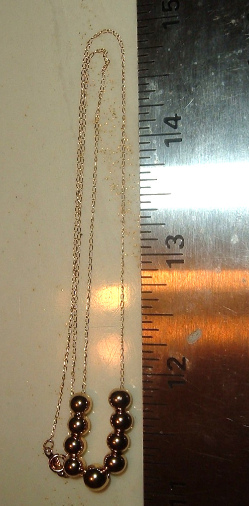 14K Yellow Gold Dainty 9 Ball 5MM & 6MM Center Bead Chain 16 INCH Necklace 1.9g