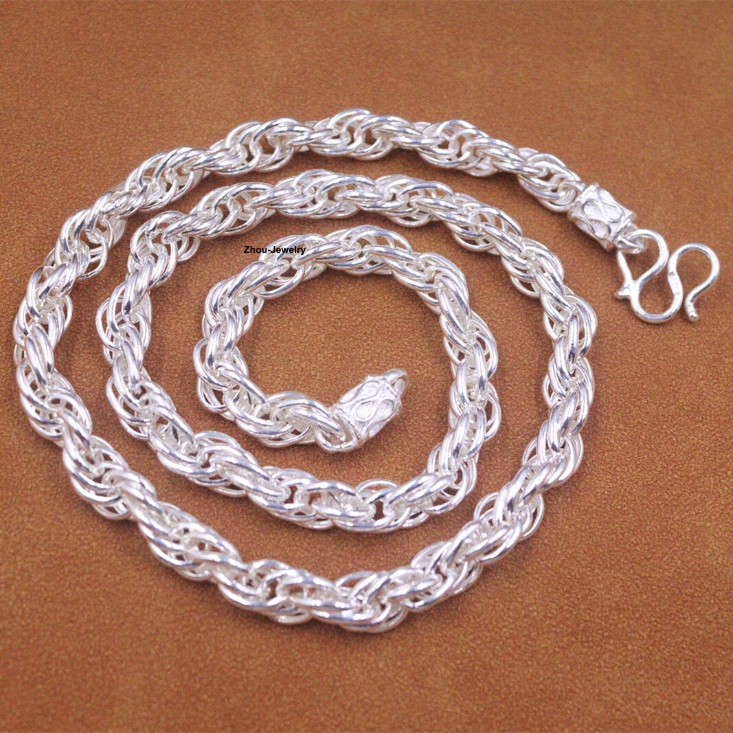 Real Fine Silver 999 Chain Men’s 7mm Twist Toggle Link Necklace 41-42g 19.6inch