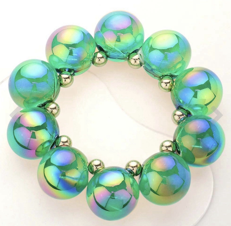 Iridescent Acrylic Beaded Stretch Bracelet Round Beads Multicolor