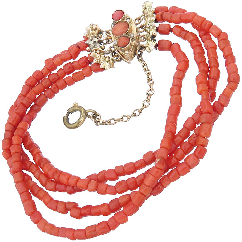 Bracelet Four Row Coral Gold Antique