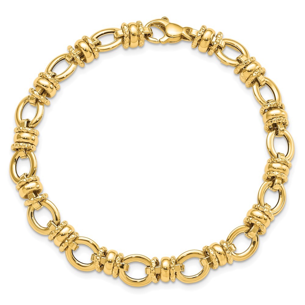 14K Yellow Gold Polished and Textured 8mm Fancy Link Bracelet 7.75″