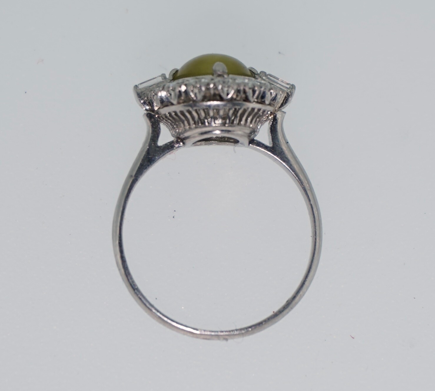Platinum Cats Eye Chrysoberyl and Diamond Halo Ring