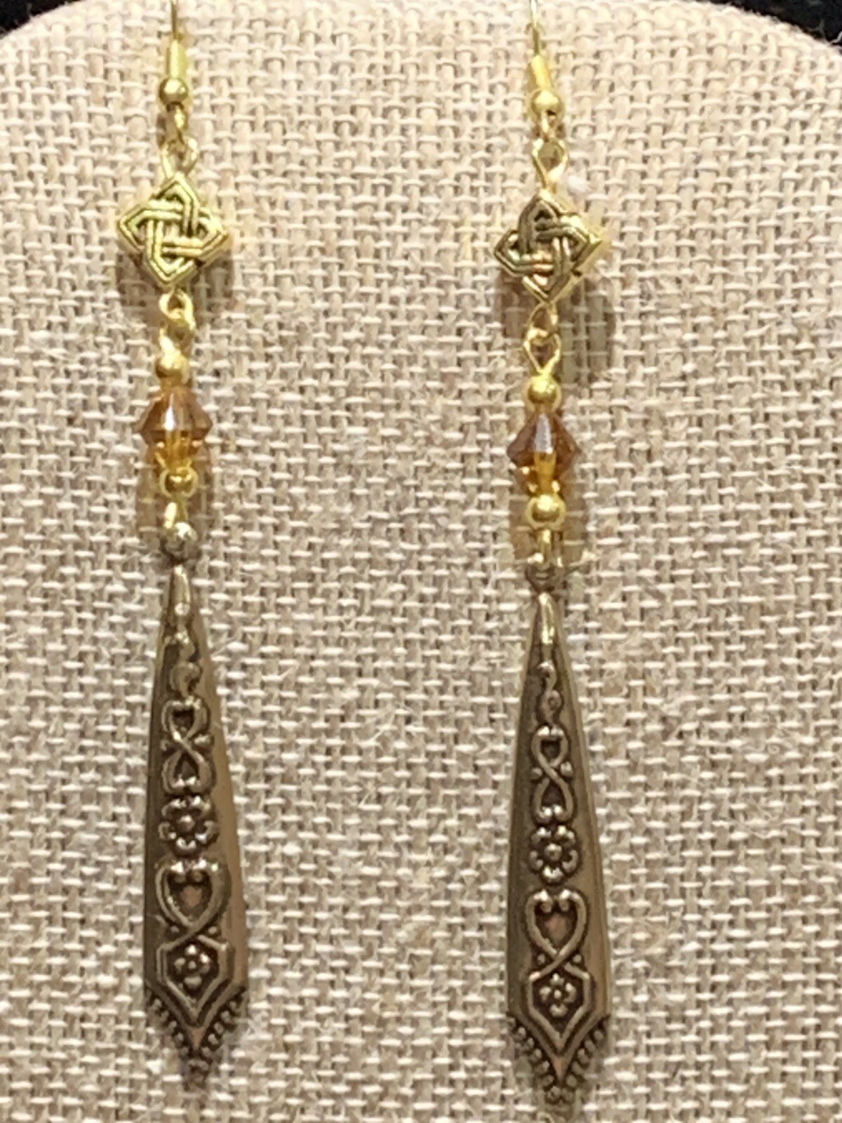 NEW ITEM* HANDCRAFTED VINTAGE EGYPTIAN REPOUSSE’ BRASS DROP & CRYSTAL EARRINGS