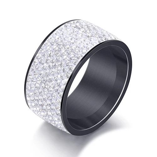 Crystal Pave Ring 8 Row Stainless Steel Gold Plated Wide Band Women Jewelry