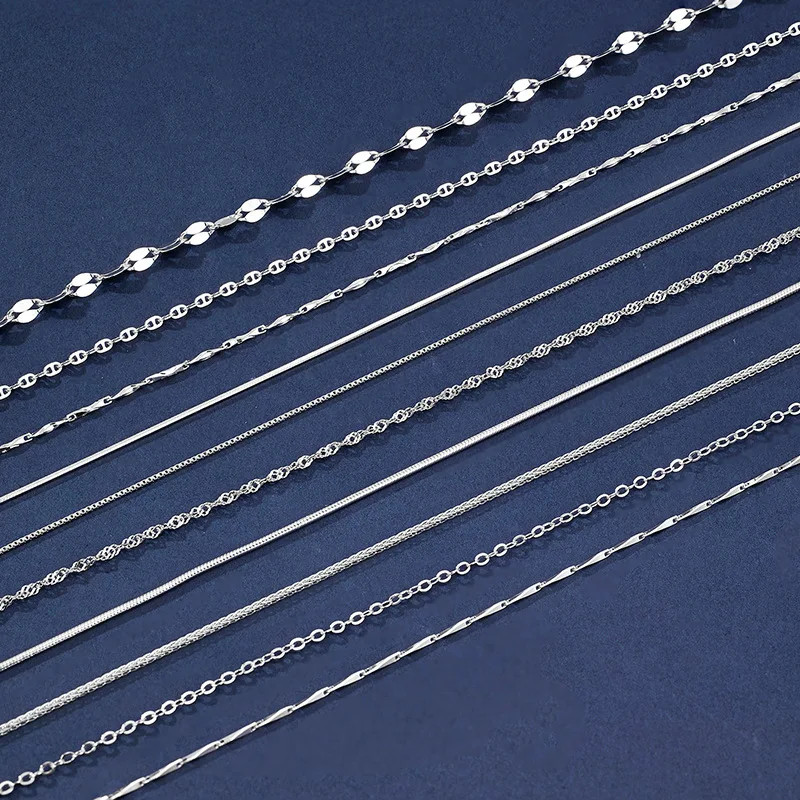 925 Sterling Silver Necklace 1.1mm Rolo Water Wave Chain 40-60cm Women Jewelry