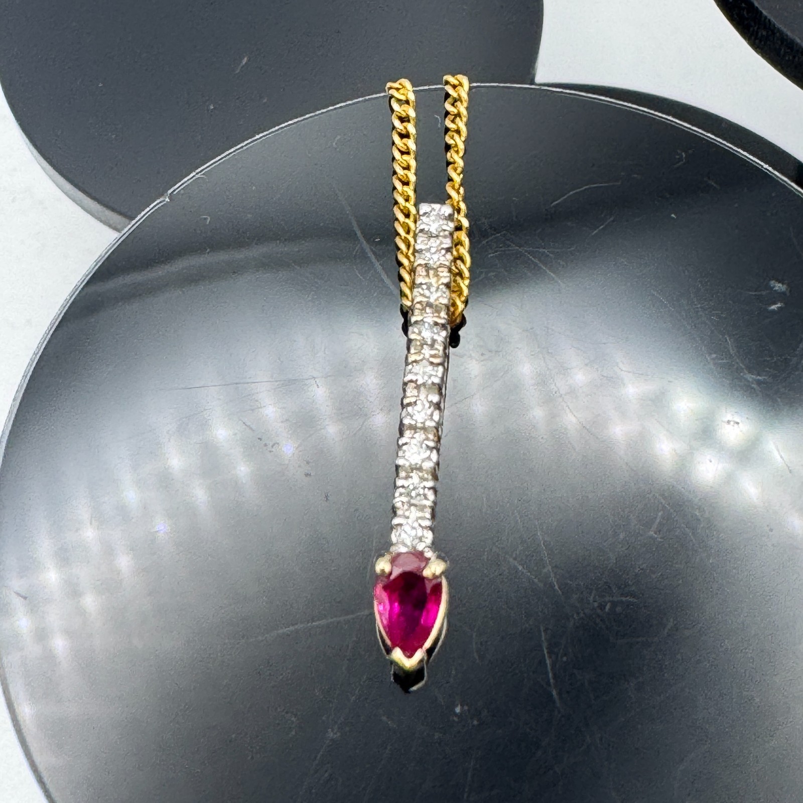 Solid 14k Gold Necklace with Ruby and Diamonds / 3.17 Grams / 18″ Long / 23.29