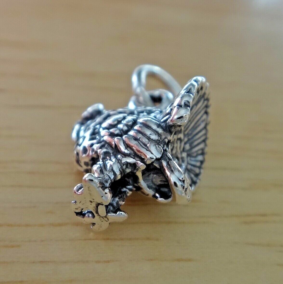 Sterling Silver 3D solid 15x11x8mm Thanksgiving Fall Turkey Charm!
