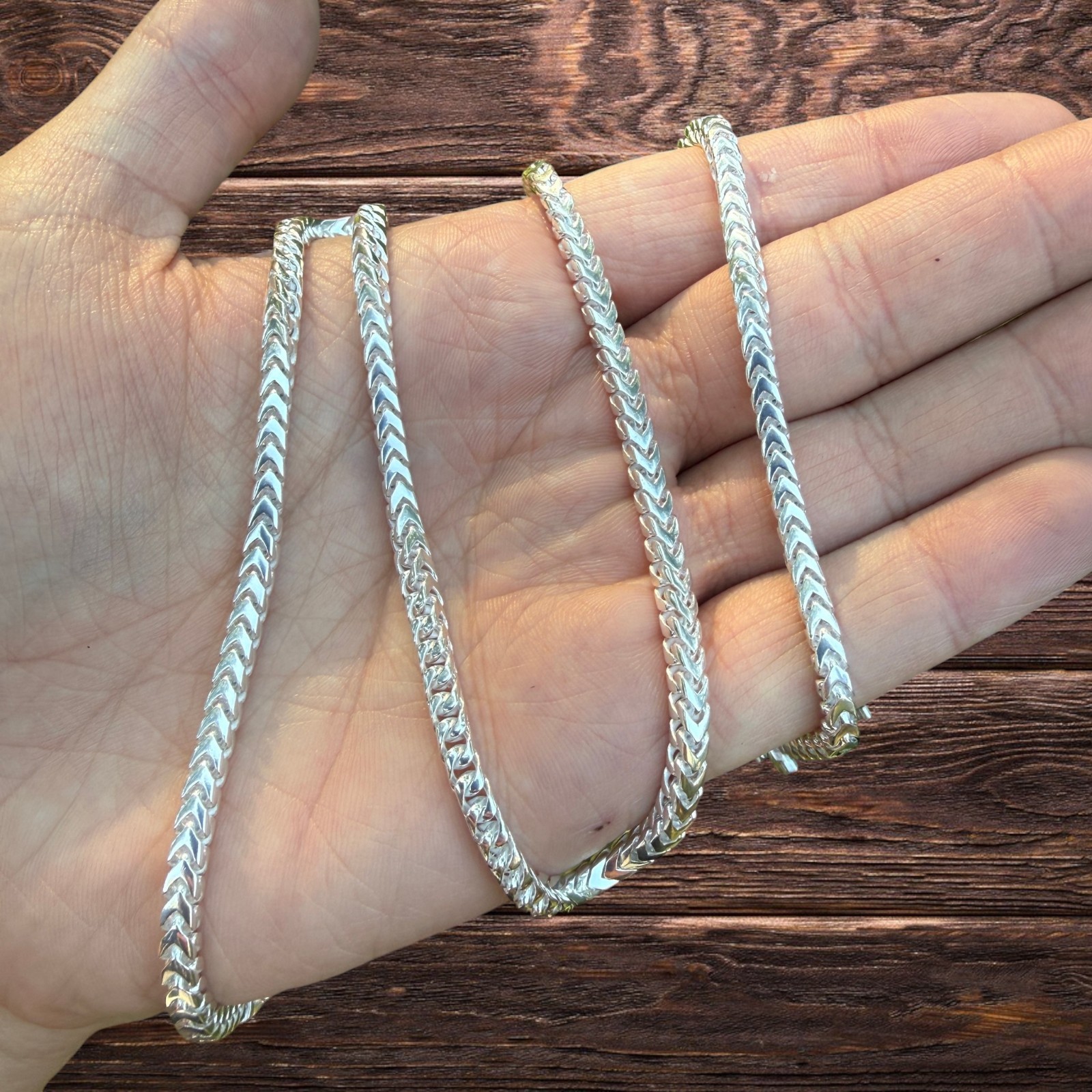 4mm Box Franco Chain Necklace – Solid 925 Sterling Silver Or Oxidized Rhodium