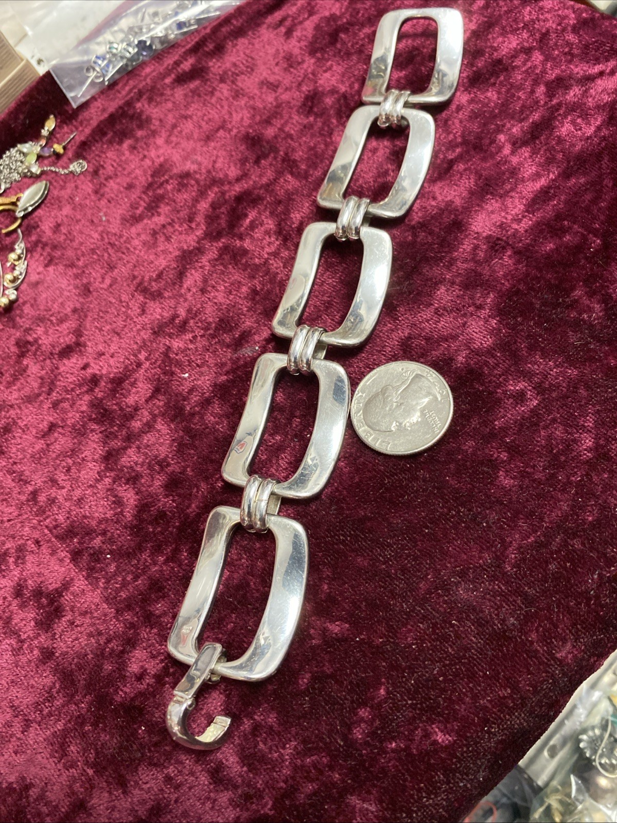 Vintage Marked 925 Sterling Silver Italy Large Square Link Bracelet 7.5” 38gr.