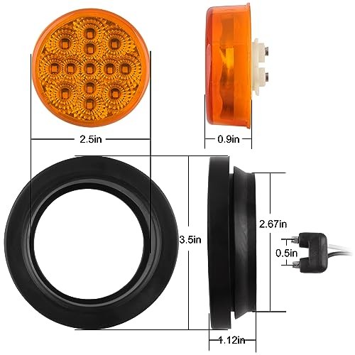 2.5″ Round LED Marker Lights 13 LEDs w/Reflectors, 10 Amber + 10 Red 2 1/2″