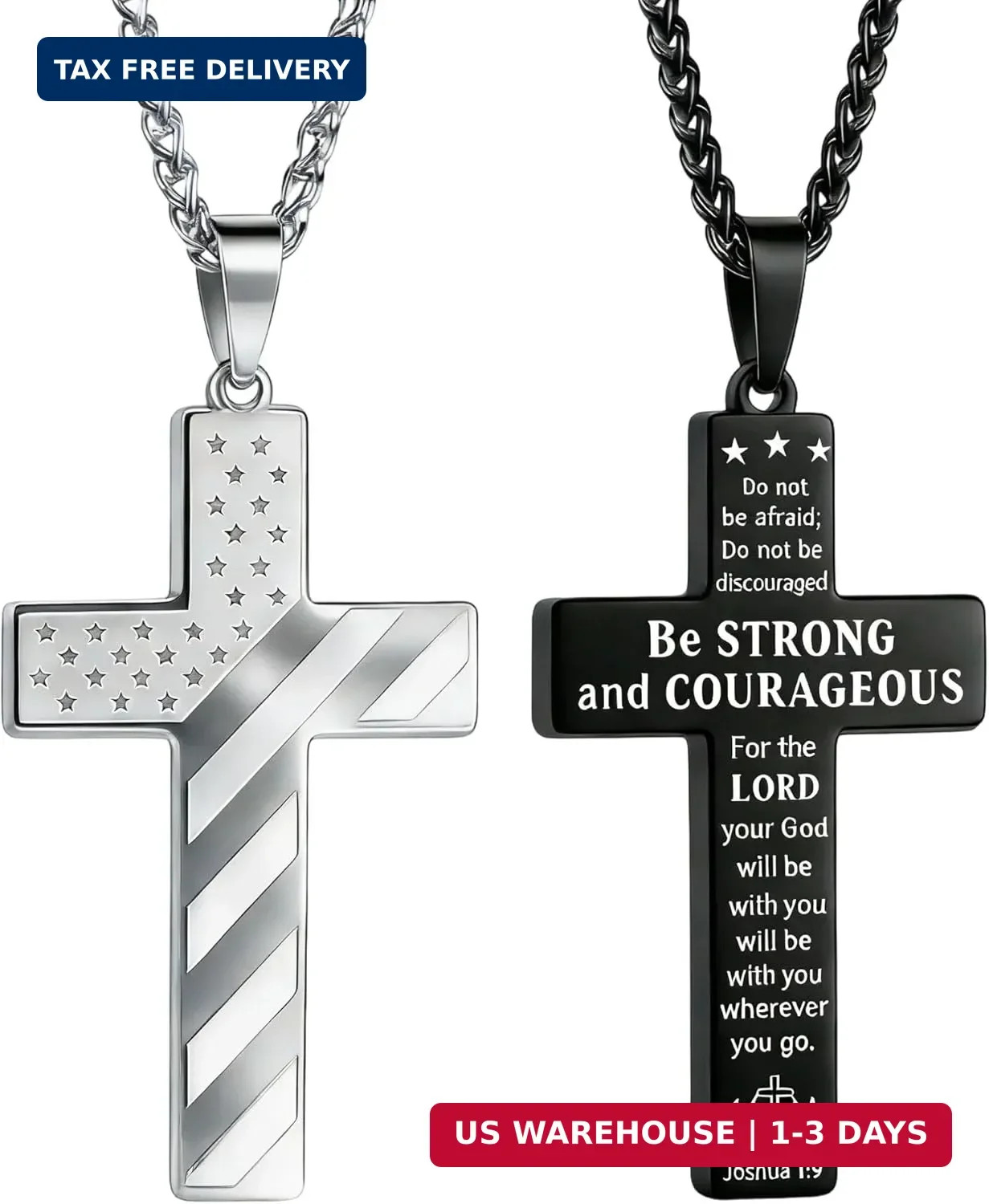 Cross Necklace for Men, 2 Pcs American Flag Bible Verse Chain for Confirmation E