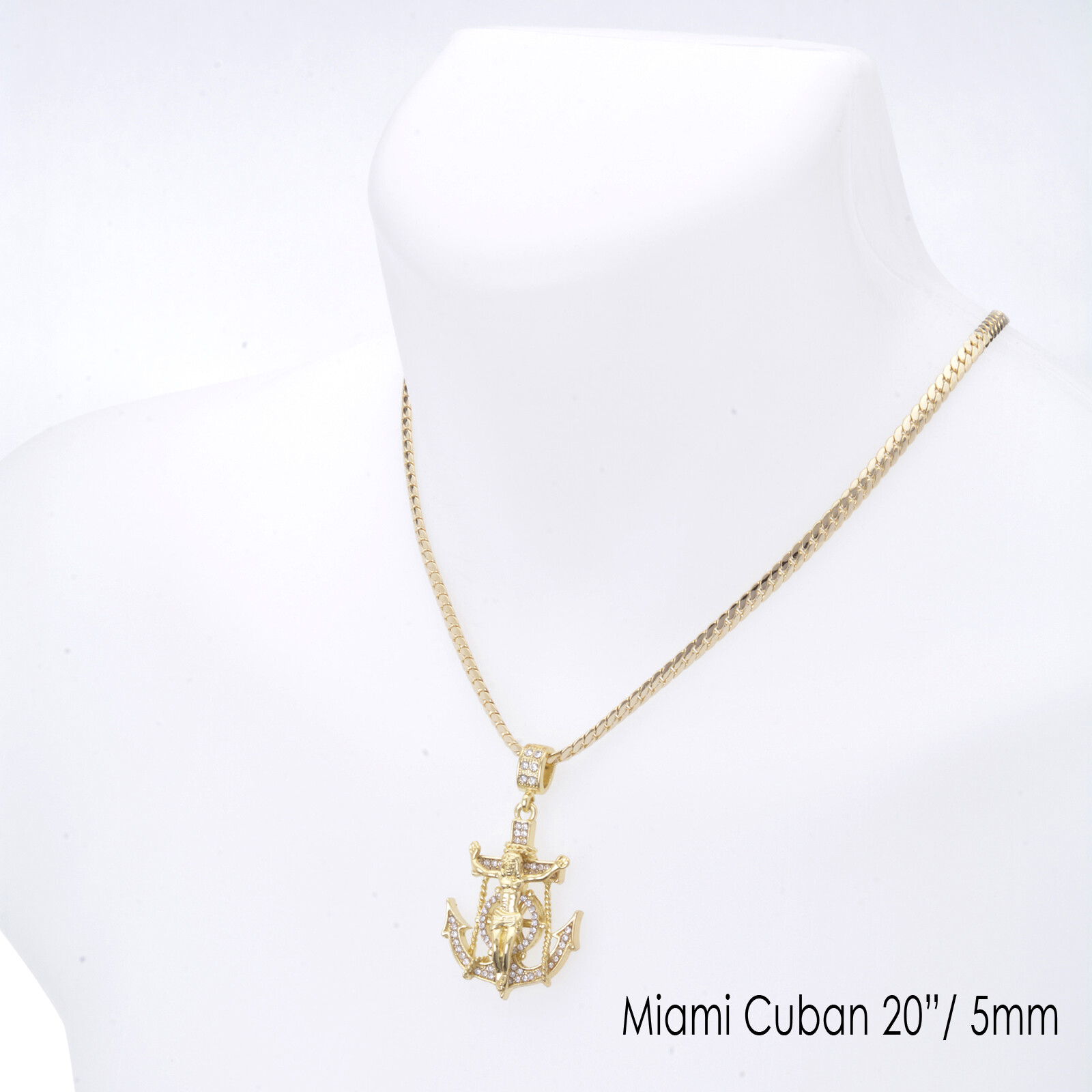 Men’s Hip Hop Anchor Jesus Cross Pendant 20″ Miami Chain Necklace MCP 1075