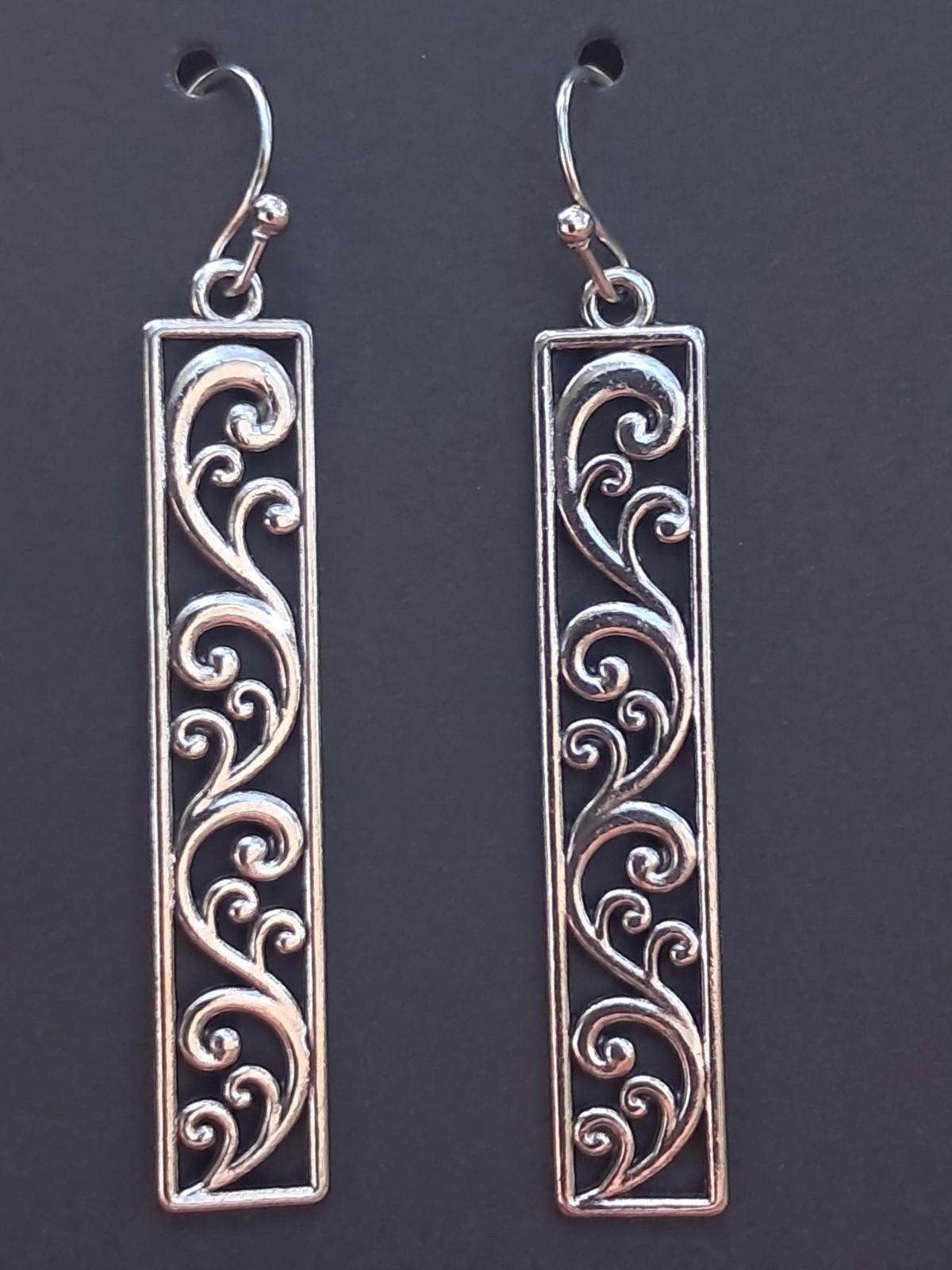 Silver Tone Fashion Bar Drop Dangle Earrings Boho Vintage Style