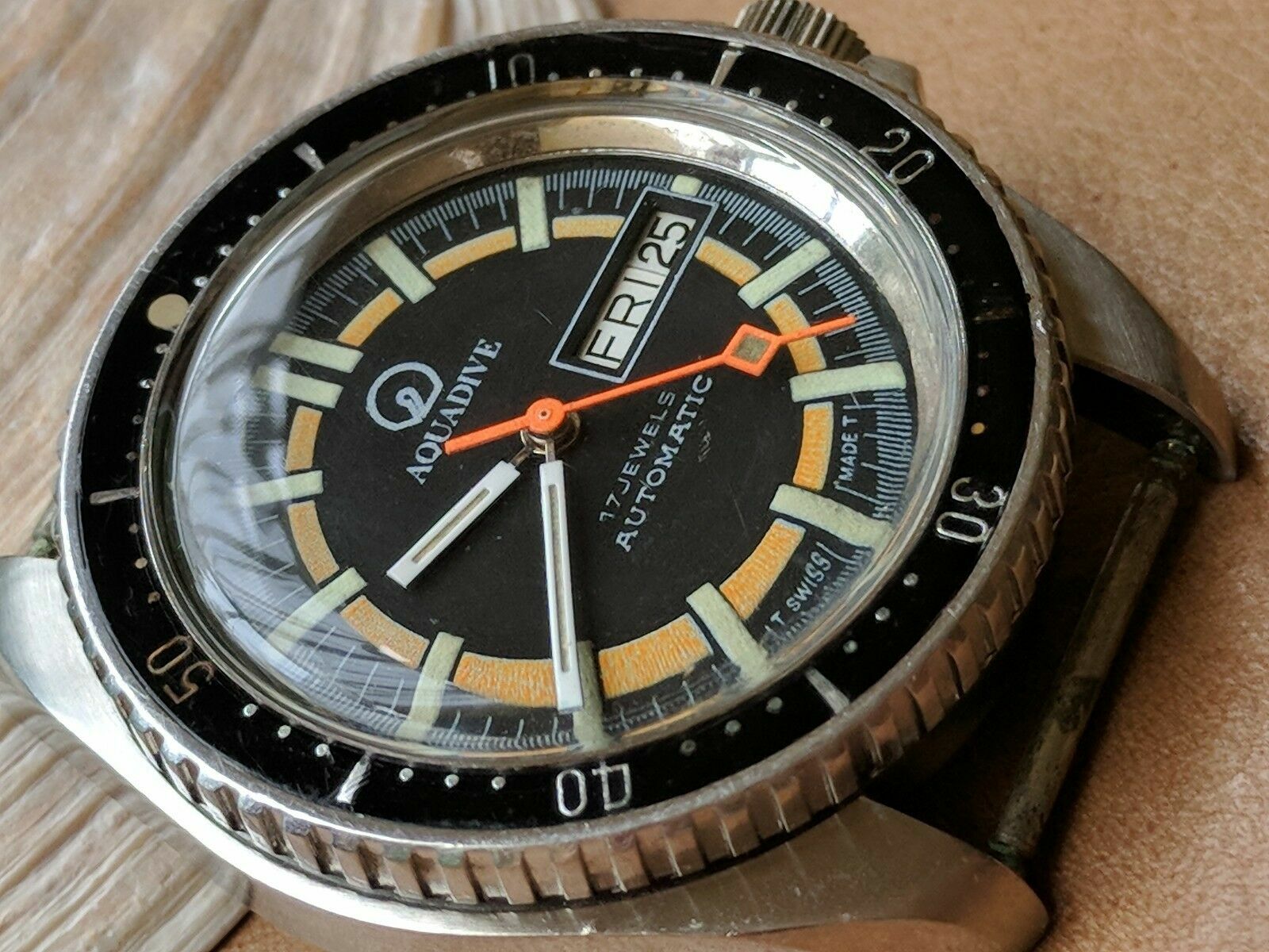 Vintage 1970’s Aquadive Day-Date Diver w/Patina,All SS Monnin Case,ETA 2879 Mvmt