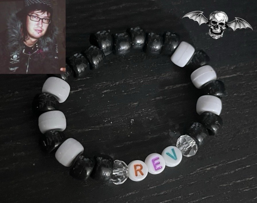 The Rev Avenged Sevenfold Beaded Bracelet “REV” Black White handmade