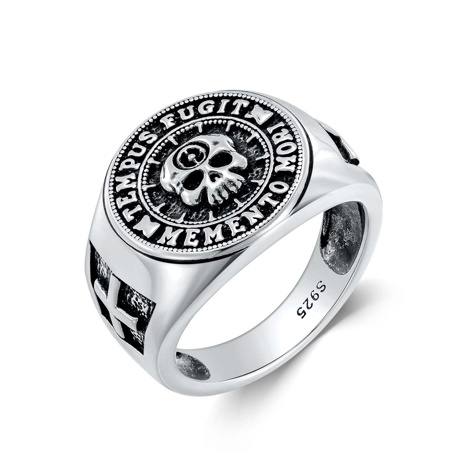 PROESS Memento Mori Ring 925 Sterling Silver Skull Hourglass Ring Memento Mor…
