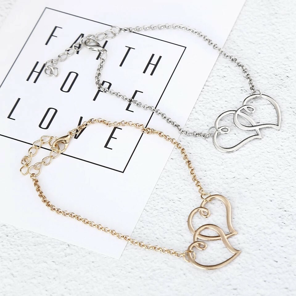New Gold Silver Color Big Hollow Love Heart Adjustable Anklet Beach Leg Bracelet