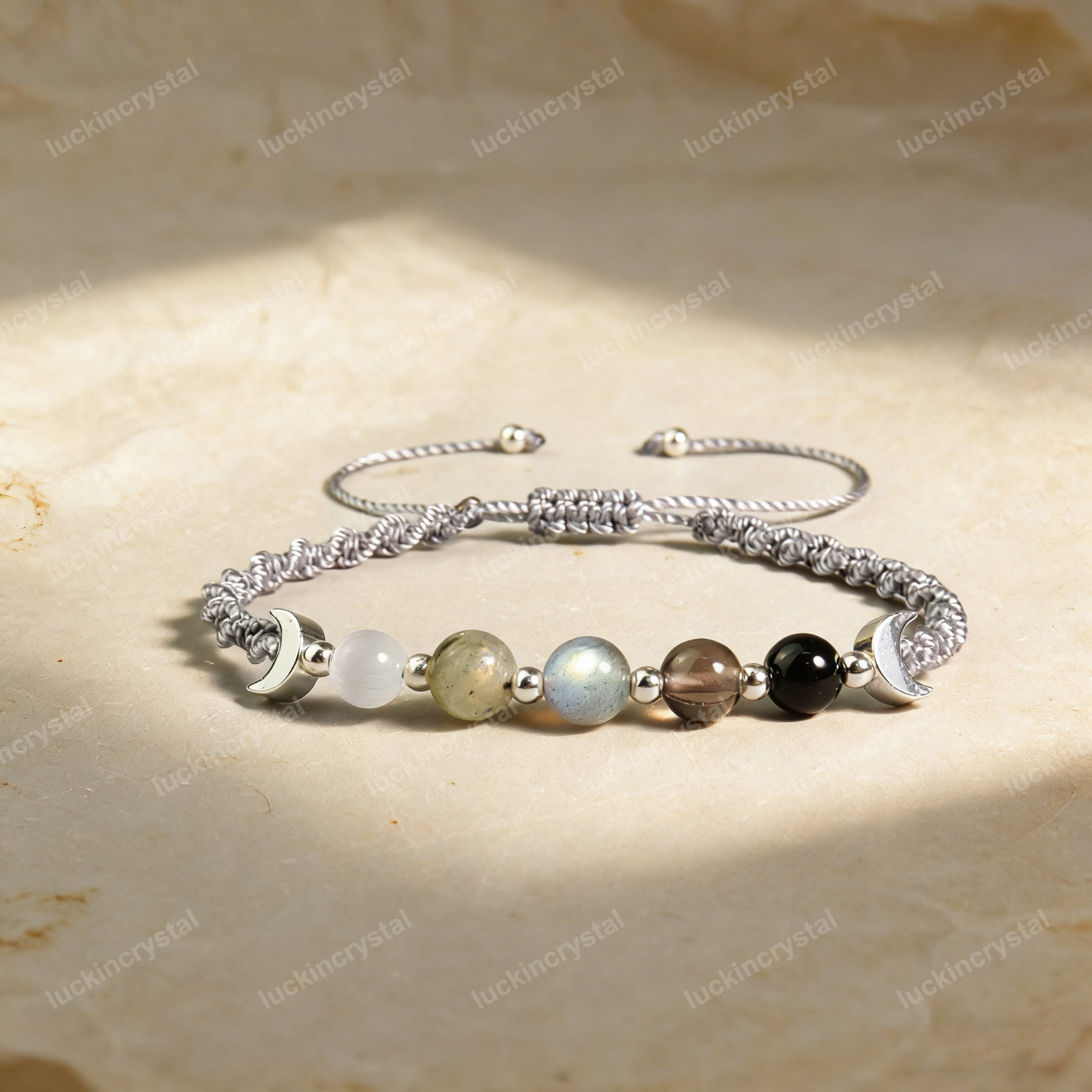 Moonstone Labradorite Moon Phase Charm Hand-knitted Beaded Healing Bracelet