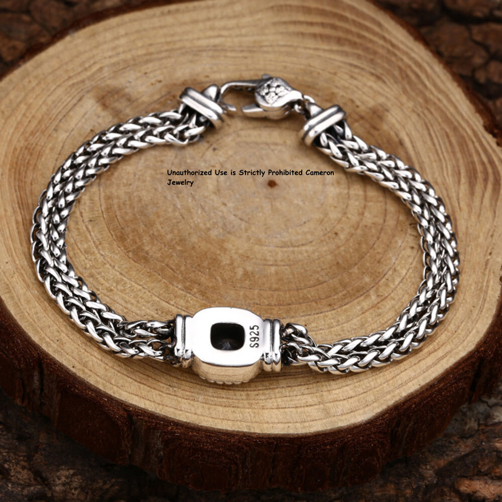 Solid S925 Sterling Silver Chain Square 5mm Wheat Link Bracelet 7.1-7.9inchL