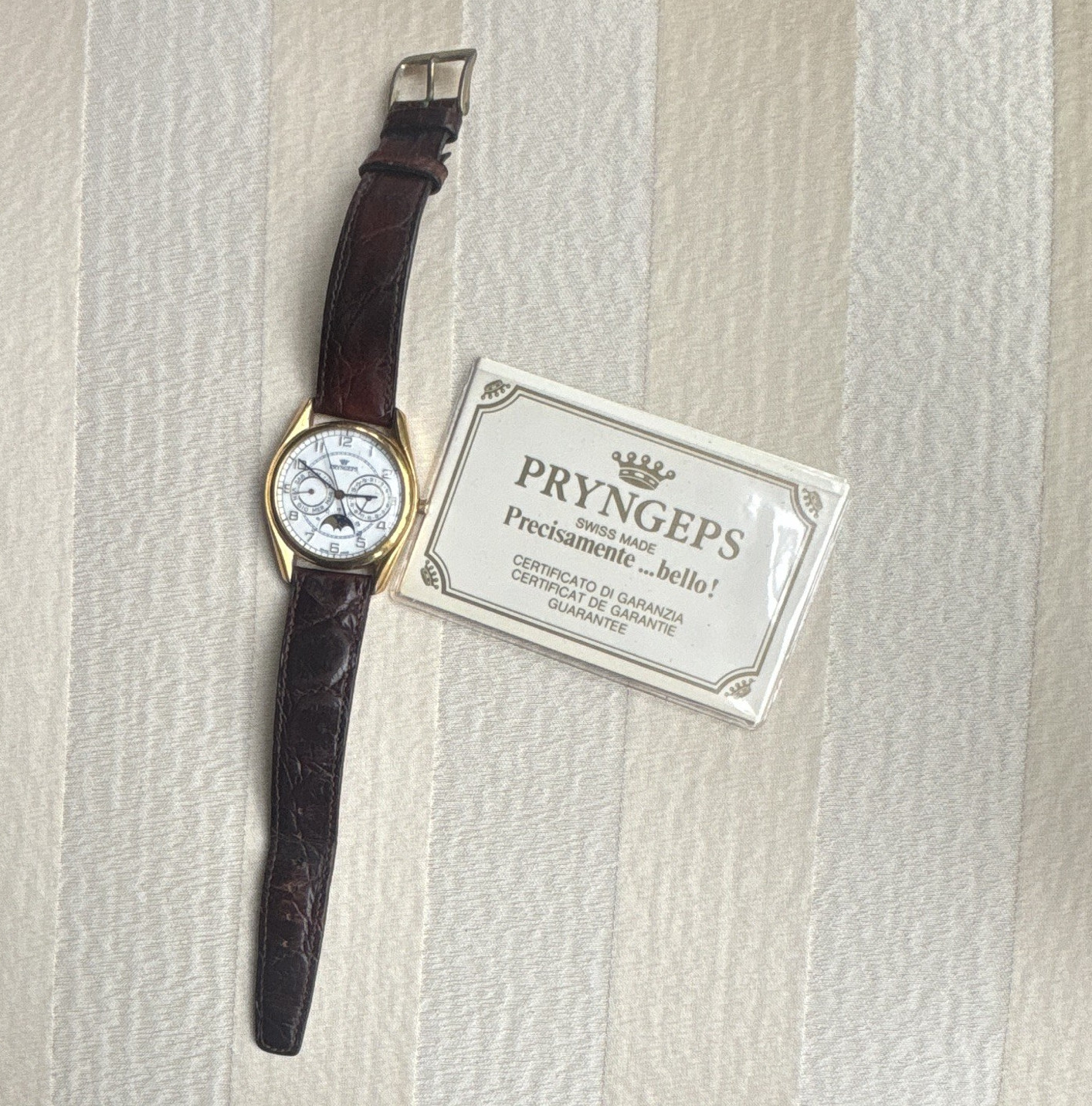 Pryngeps Swiss Quartz Movement Men’s Dress Watch, Leather Strap, New Battery