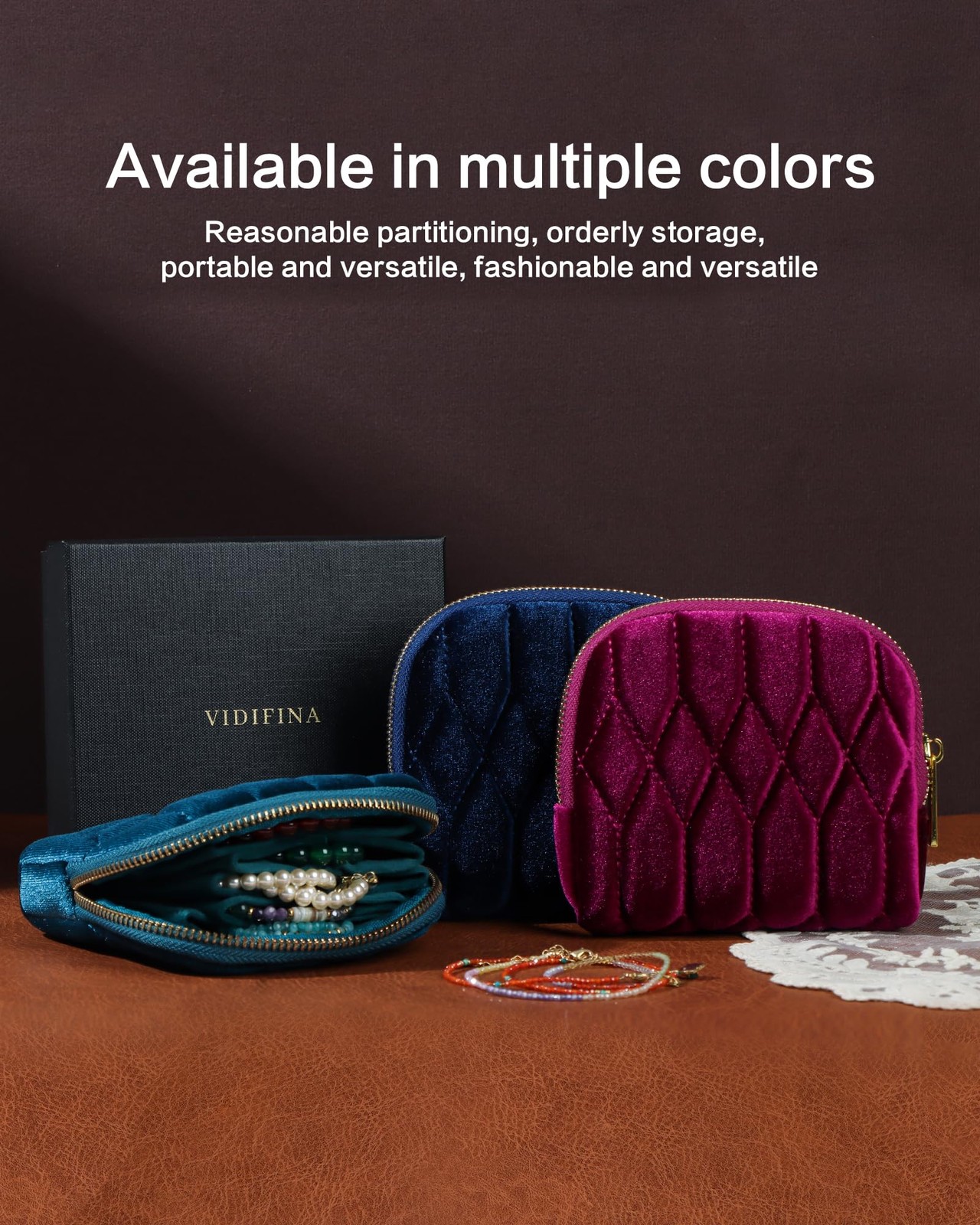Vidifina Travel Jewelry Case,Mini Bag with Zipper, RosePurple