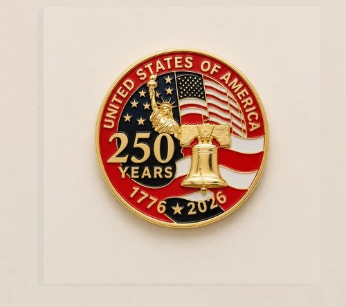 USA 250 Years 1776–2026 Commemorative Coin Lapel Pin Statue of Liberty