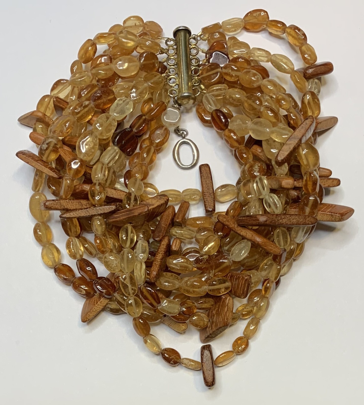 Hessonite Garnet and Wood Project O Bracelet from Oprah 8”