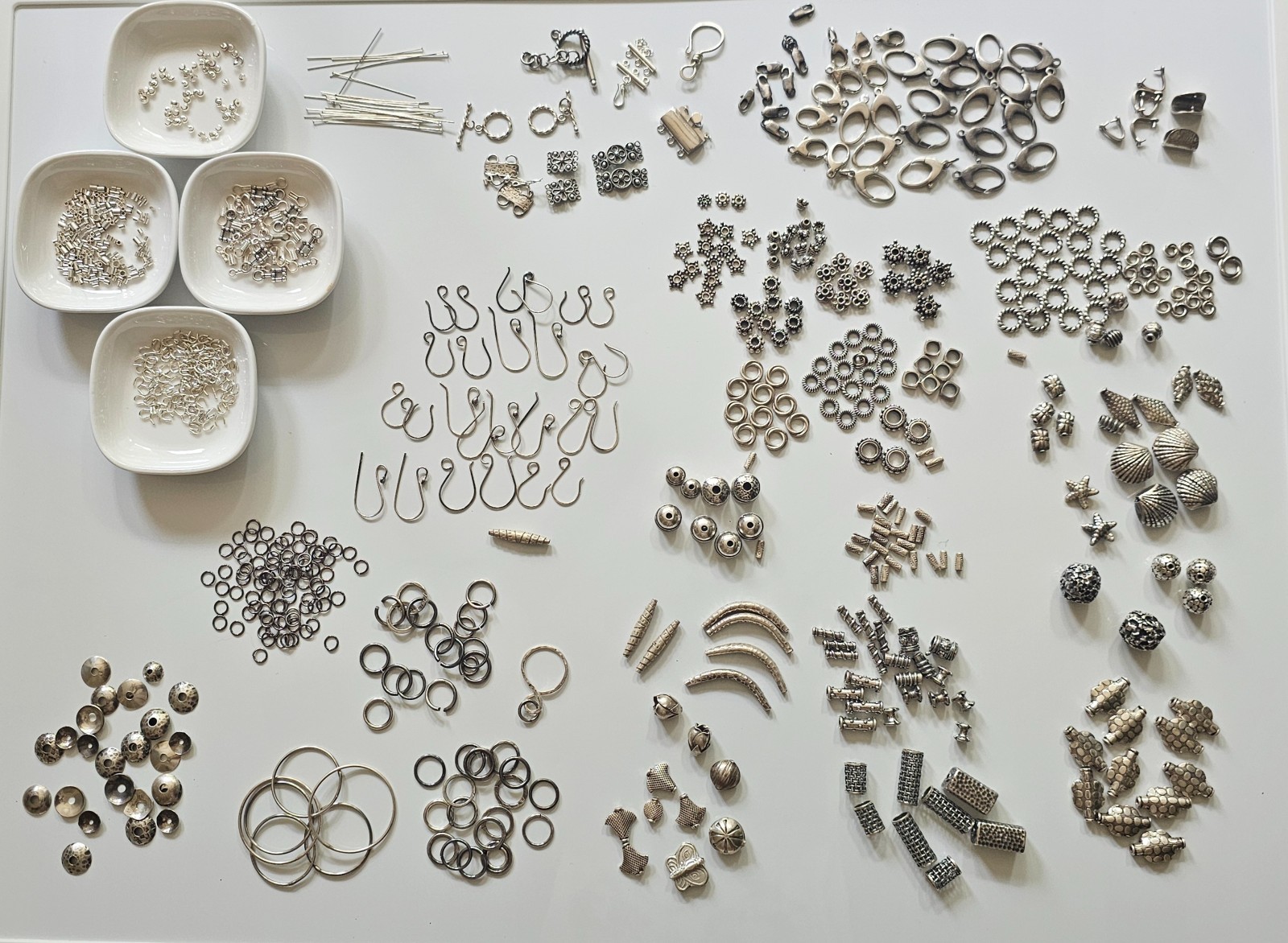 624g Sterling Silver Jewelry Findings Lot 28 Bags Beads Clasps Connectors & More