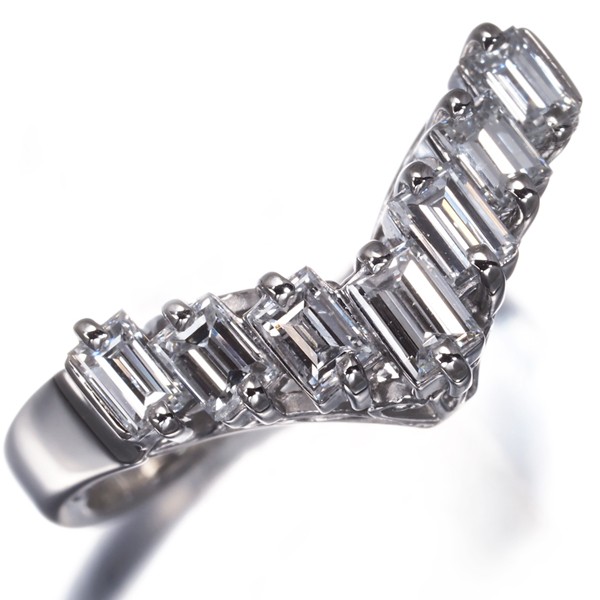 Auth TASAKI Ring Diamond 0.73ct Baguette-cut V-shape Classic US6-6.25 Pt 900