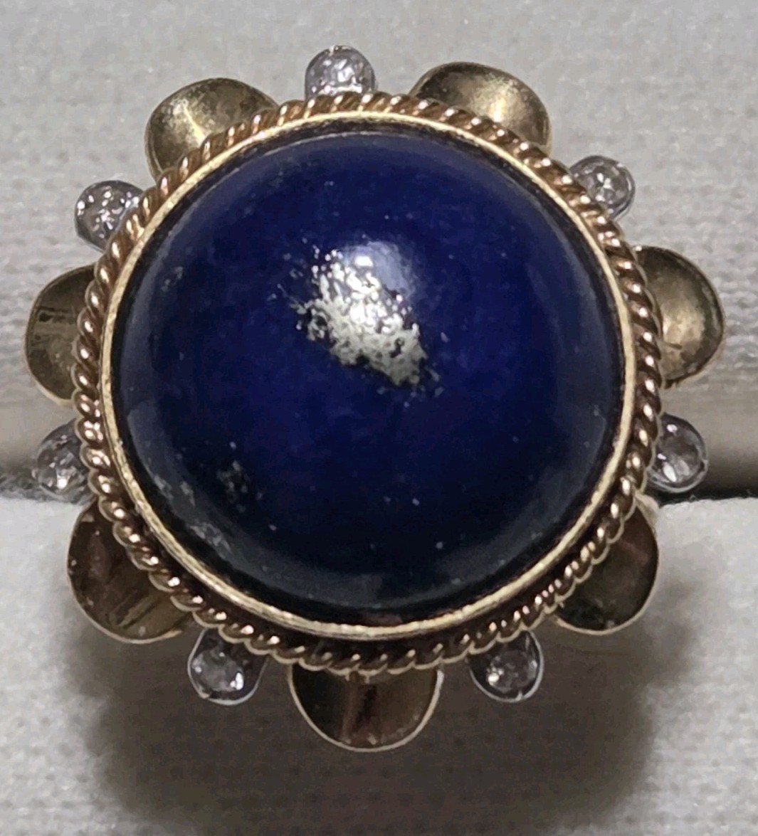 VINTAGE 14K LAPIS LAZULI & DIAMOND ESTATE RING 5-1/2 YCM 7.12 GRAMS