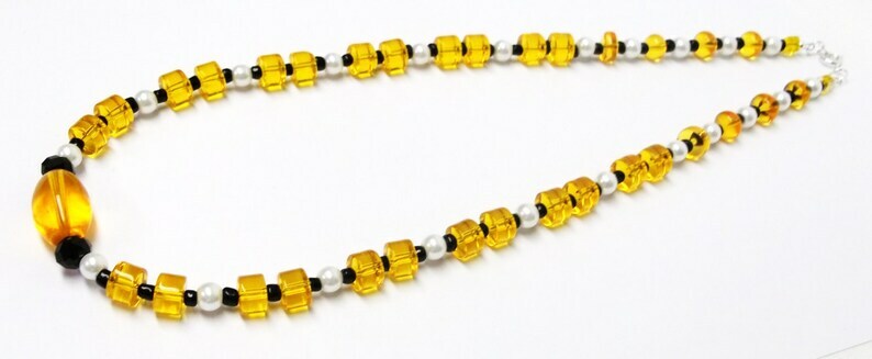 Mixed Shape Orange Transparent & White Glass Bead Necklace/Earrings Set