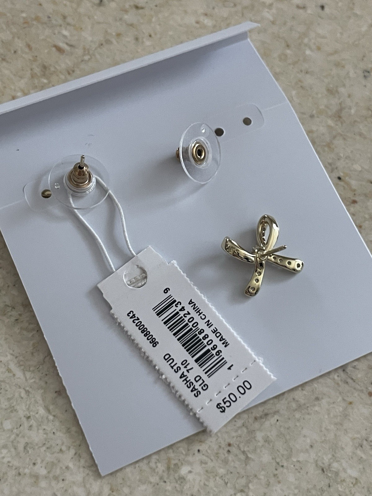 Kendra Scott Gold Tone Sasha Stud Earrings Bow Design Clear Crystals New W/ Tag
