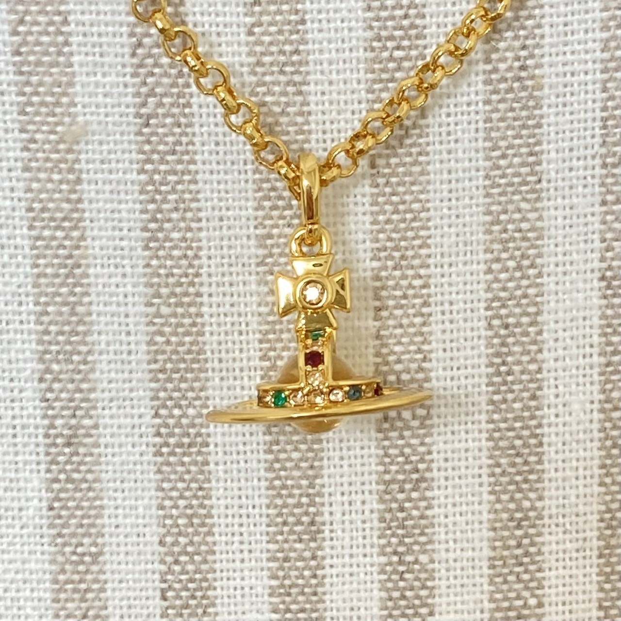 Vivienne Westwood Necklace Petit Orb Gold Clear Multi TOP 1.5 cm x 1.6 cm NO BOX
