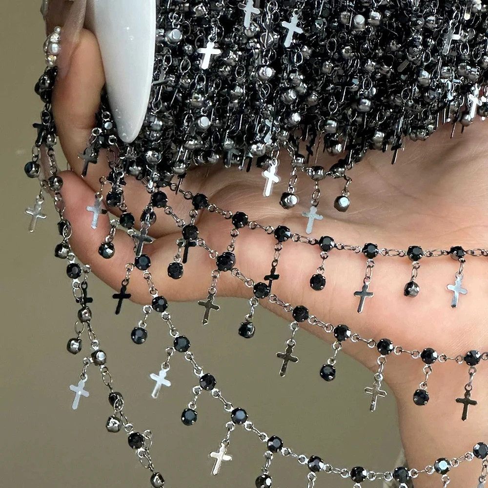 0.5/1 Meter Goth Style Black Cross Skeleton Pendant Chain for DIY Necklace Women