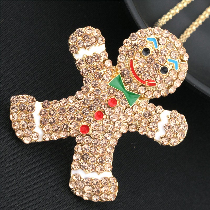 Fashion Lady Bling Rhinestone Cute Snowman Doll Bow Pendant Women’s Necklace