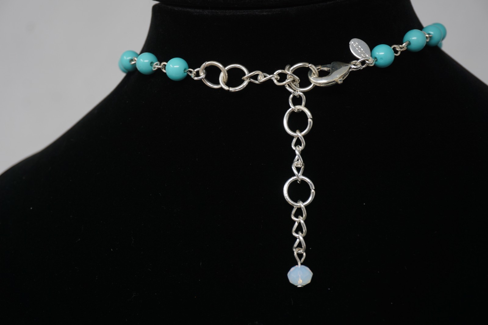 Chico’s Turquoise Blue Beaded Crystal Drip Choker Necklace Waterfall Bib 19”