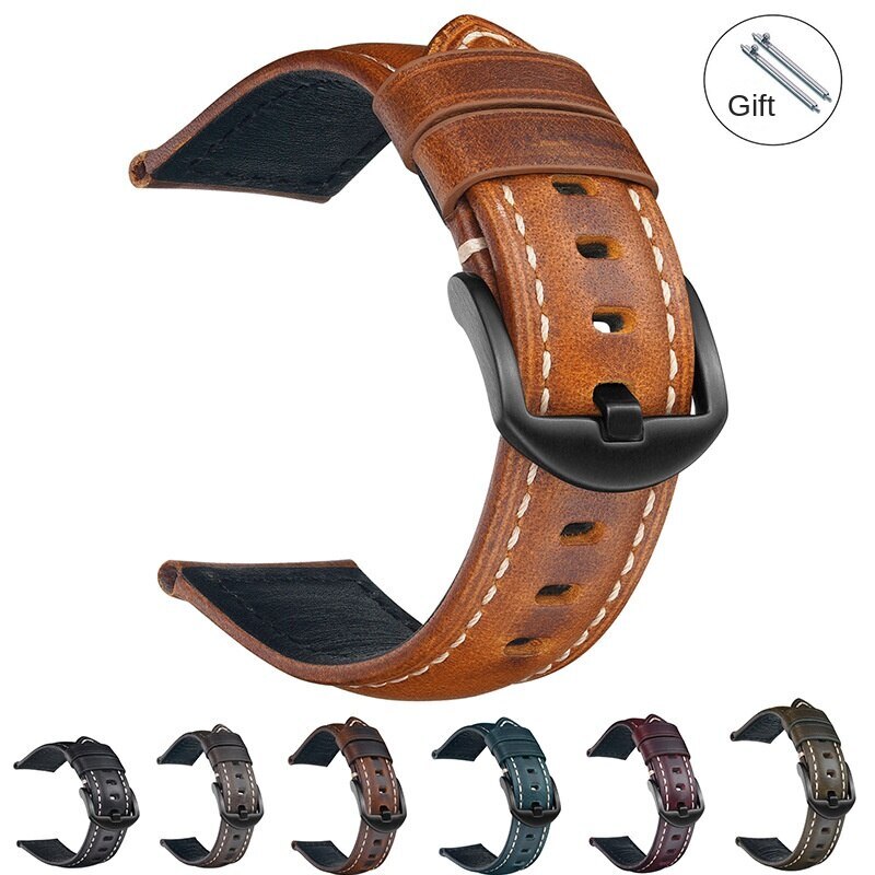 Vintage Oiled Waxed Genuine Leather Watch Band Strap Hand Made 18/20/22/24/26mm