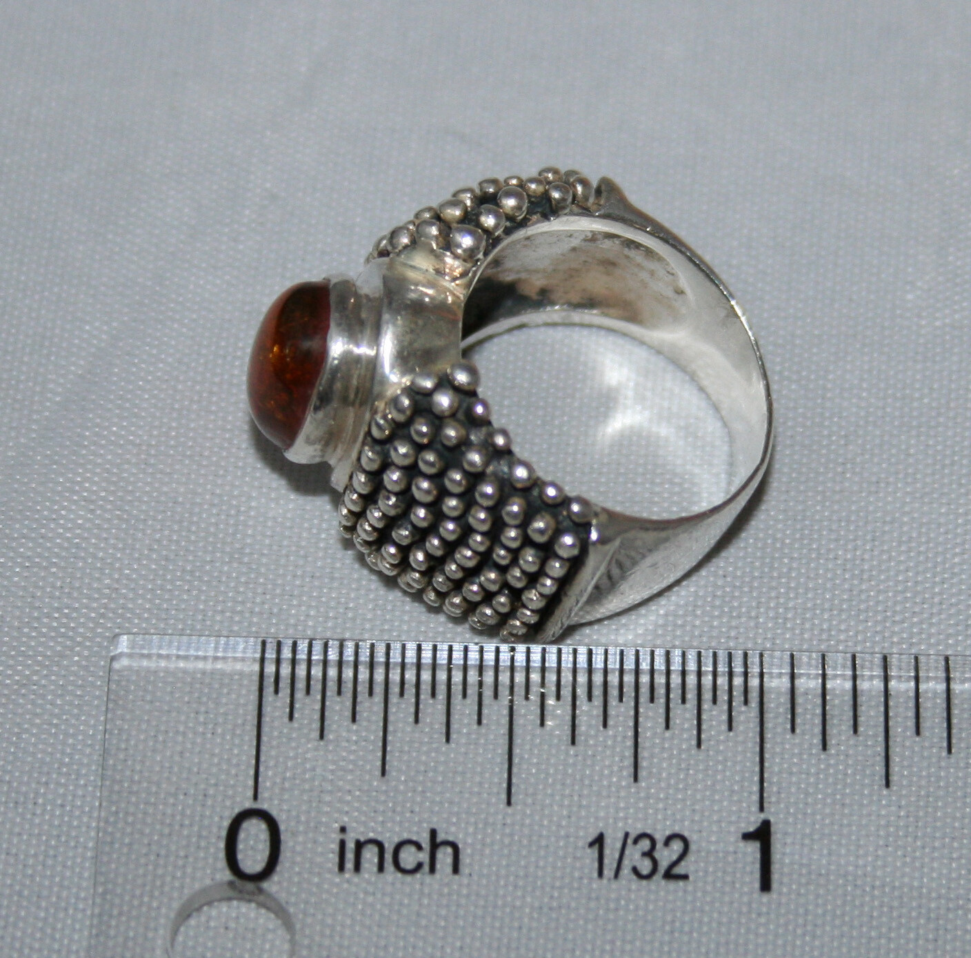 Silpada Sterling Silver Beaded Amber Cabochon Wide Band Ring R0893 Size 6