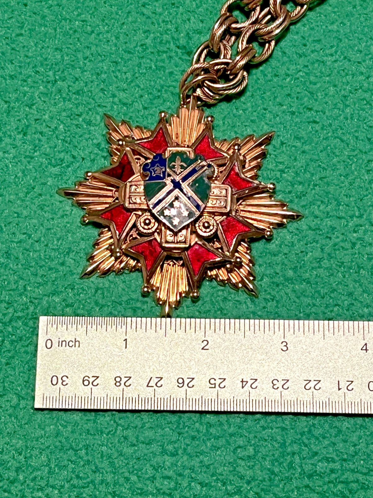 Vintage Heraldic Coat of Arms Huge Pin Pendant Brooch, Heavy chain , Masons ?