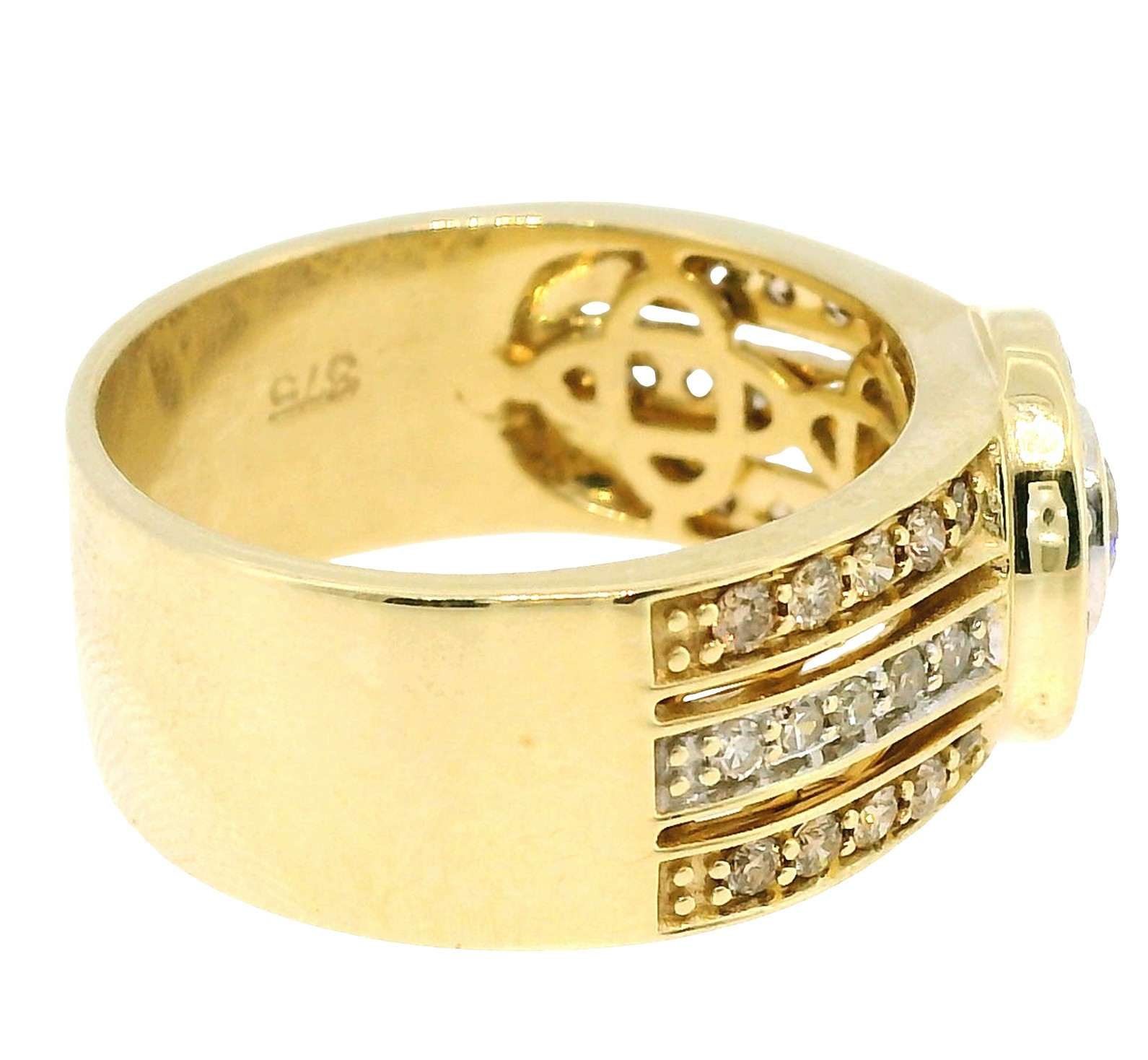 Elegant 9ct Yellow Gold Diamond Ring Multi Cut Shoulders 6.8g Size O