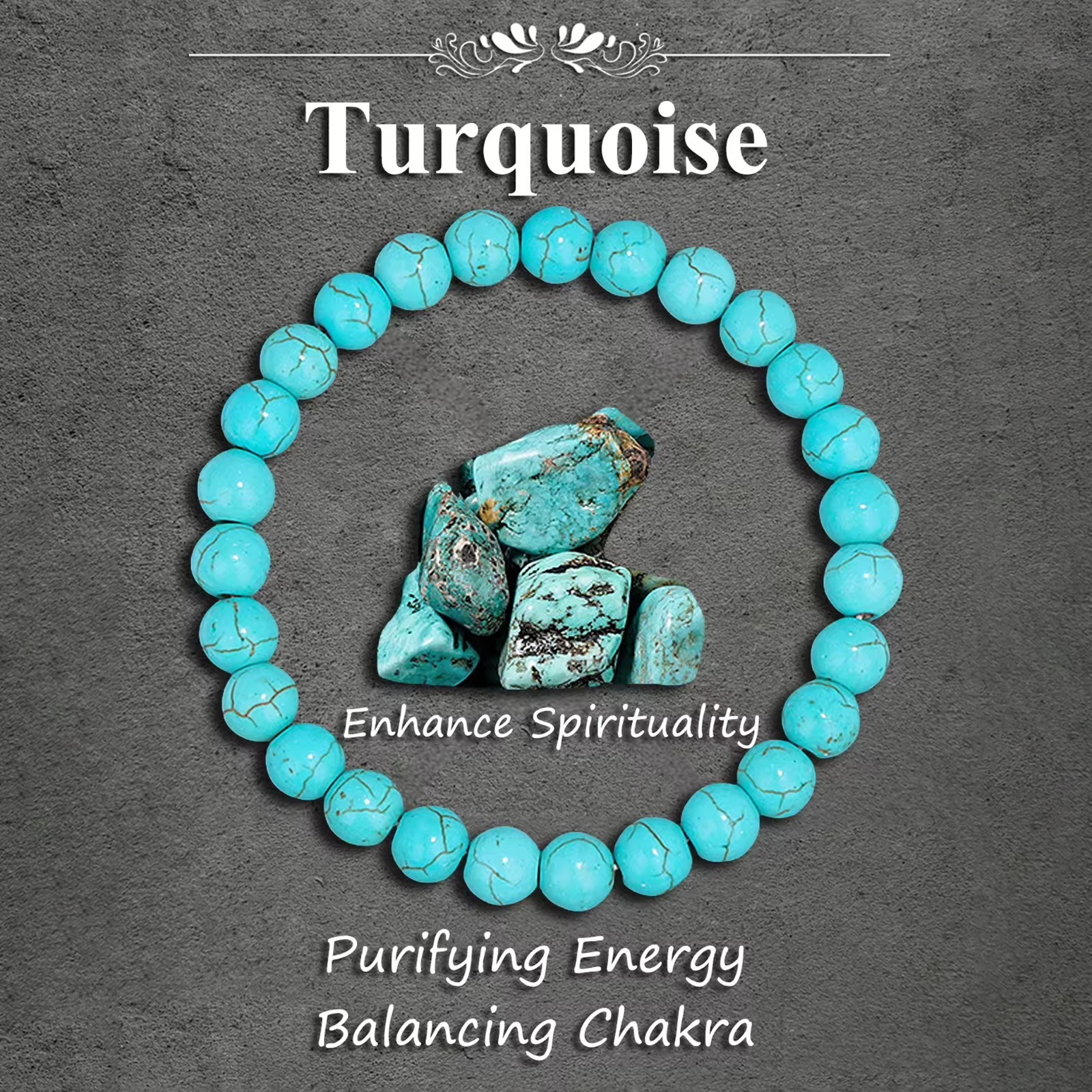 8mm Men women’s Natural Turquoise stone Beads 19.5cm Bracelet Sleep, Calm, Love