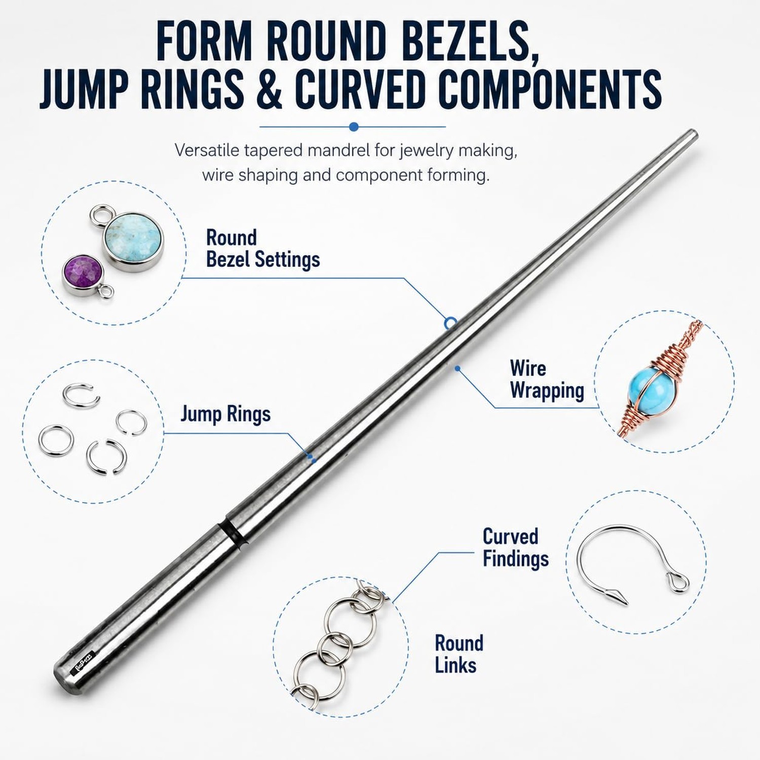 WAYMIL Round Bezel Forming Mandrel, Hardened Steel Tapered Jewelry Mandrel fo…