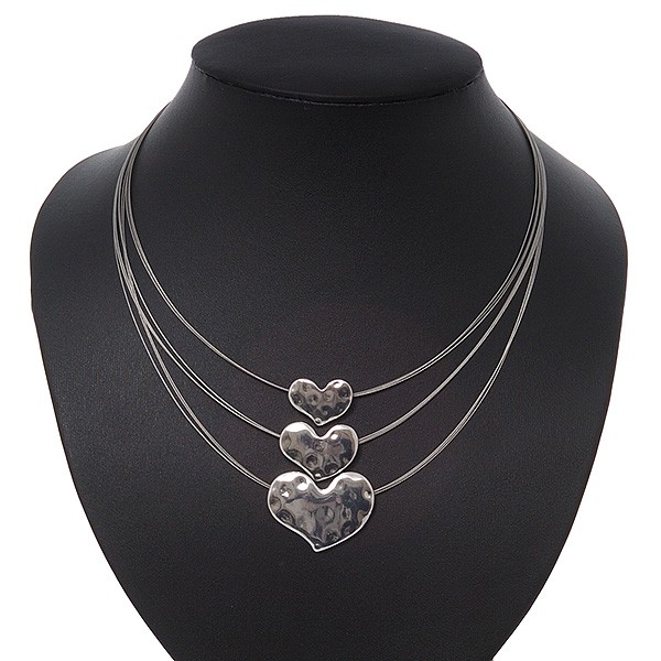 3 Strand ‘Heart’ Wire Necklace In Silver Plating – 36cm Length/ 6cm Extension