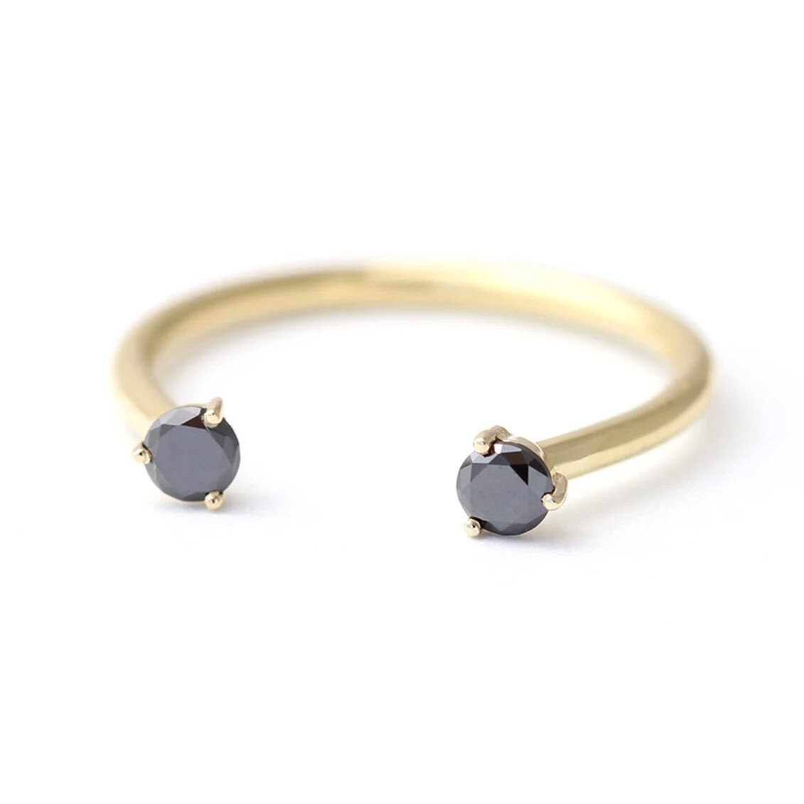Black Diamond Cuff Ring, 18K Yellow Gold, 0.2 Carat, Size 4.5