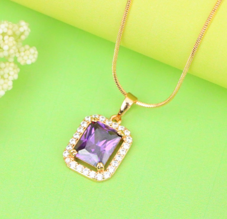 with Sparkling White Stone Frame, XPPT1274 Purple Crystal Rose Gold Pendant